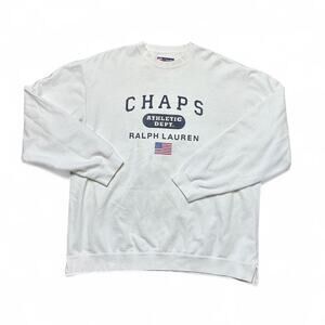 Chaps Ralph Lauren Vintage 90s Spellout White Crew Neck Sweatshirt Large